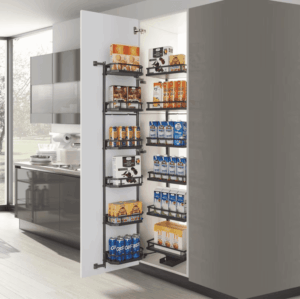 PANTRY UNIT GLASS, ROLLING SHUTTER, GTPT & WICKER BASKET